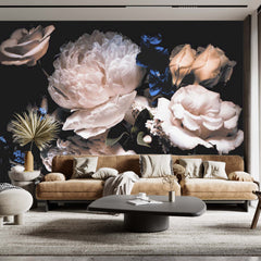 Custom Dark Floral Wallpaper Roses Peonies Wall Mural Moody Decor