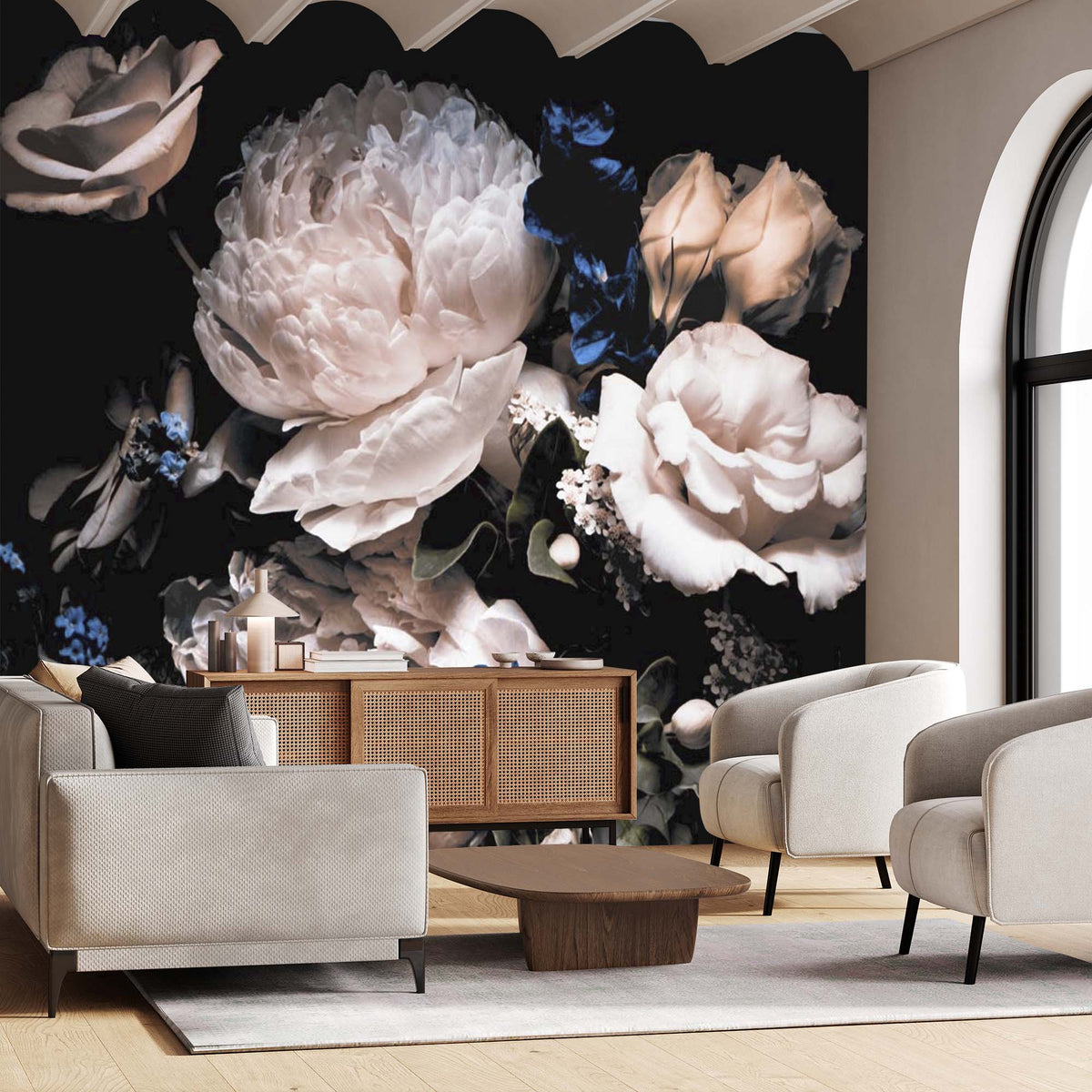 Custom Dark Floral Wallpaper Roses Peonies Wall Mural Moody Decor