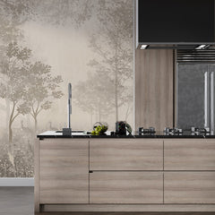 Custom Misty Forest Wallpaper Tranquil Nature Scene Wall Mural Neutral Tones