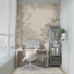Custom Misty Forest Wallpaper Tranquil Nature Scene Wall Mural Neutral Tones