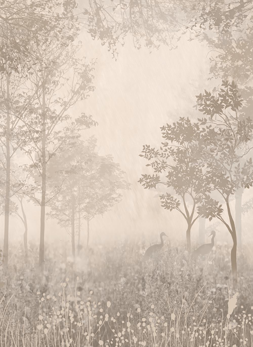 Papier peint forêt brumeuse neutre – Papier peint panoramique nature tranquille