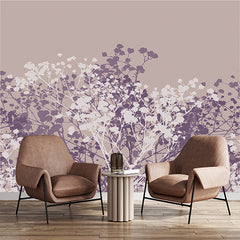 Custom Purple and White Flower Silhouette Wall Mural Floral Wallpaper