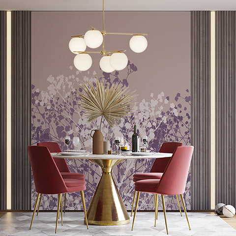 Purple and White Flower Silhouette Wall Mural Floral Wallpaper