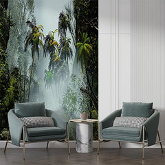 Custom Tropical Misty Jungle Landscape Wall Mural Wallpaper