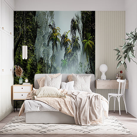 Tropical Misty Jungle Landscape Wall Mural Wallpaper