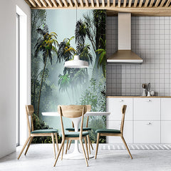 Custom Tropical Misty Jungle Landscape Wall Mural Wallpaper