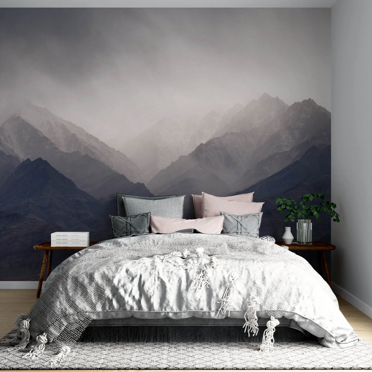 Bergmist behang – sereen landschap fotobehang