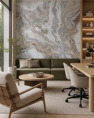 Grey beige marble wallpaper in a creative office lounge.