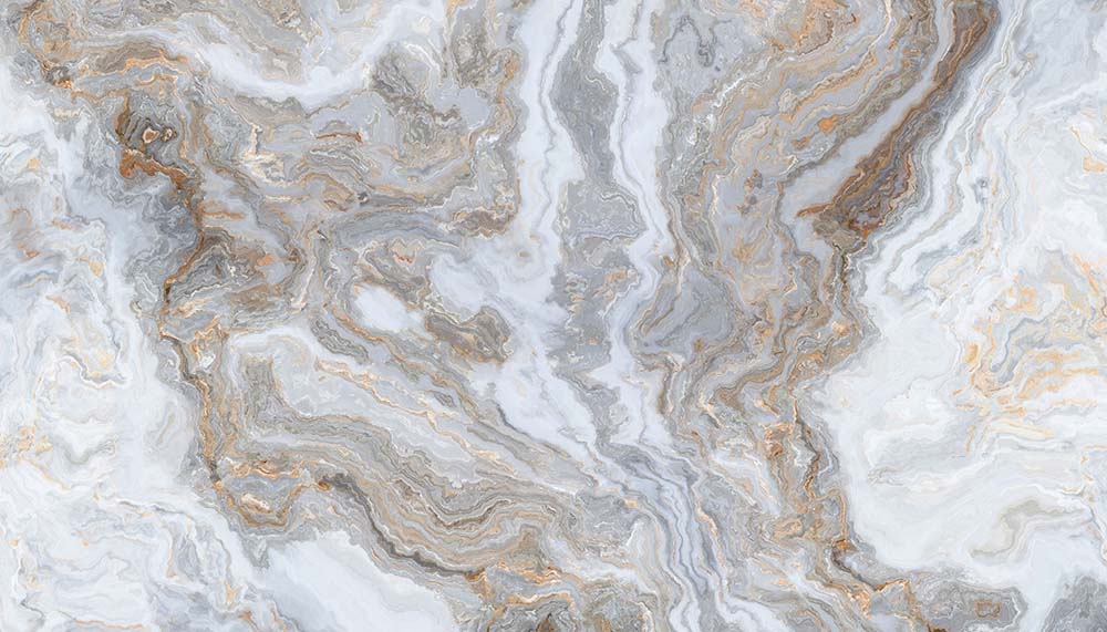 Papel pintado de mármol gris y beige – Mural de piedra en remolinos en gris azulado y dorado