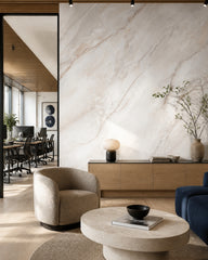 Beige marble wallpaper in a creative office lounge.