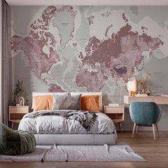 Custom Vintage Sepia World Map Wall Mural Wallpaper with Geographic Details