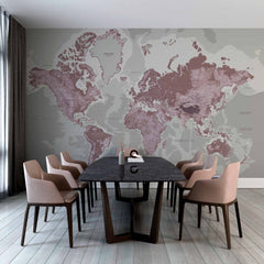 Custom Vintage Sepia World Map Wall Mural Wallpaper with Geographic Details