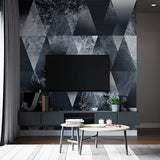 Dynamic Ocean Wave Triangle Mosaic Wall Mural Wallpaper - Monochrome Sea Texture Design