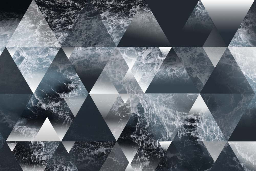 Dynamic Ocean Wave Triangle Mosaic Wall Mural Wallpaper - Monochrome Sea Texture Design