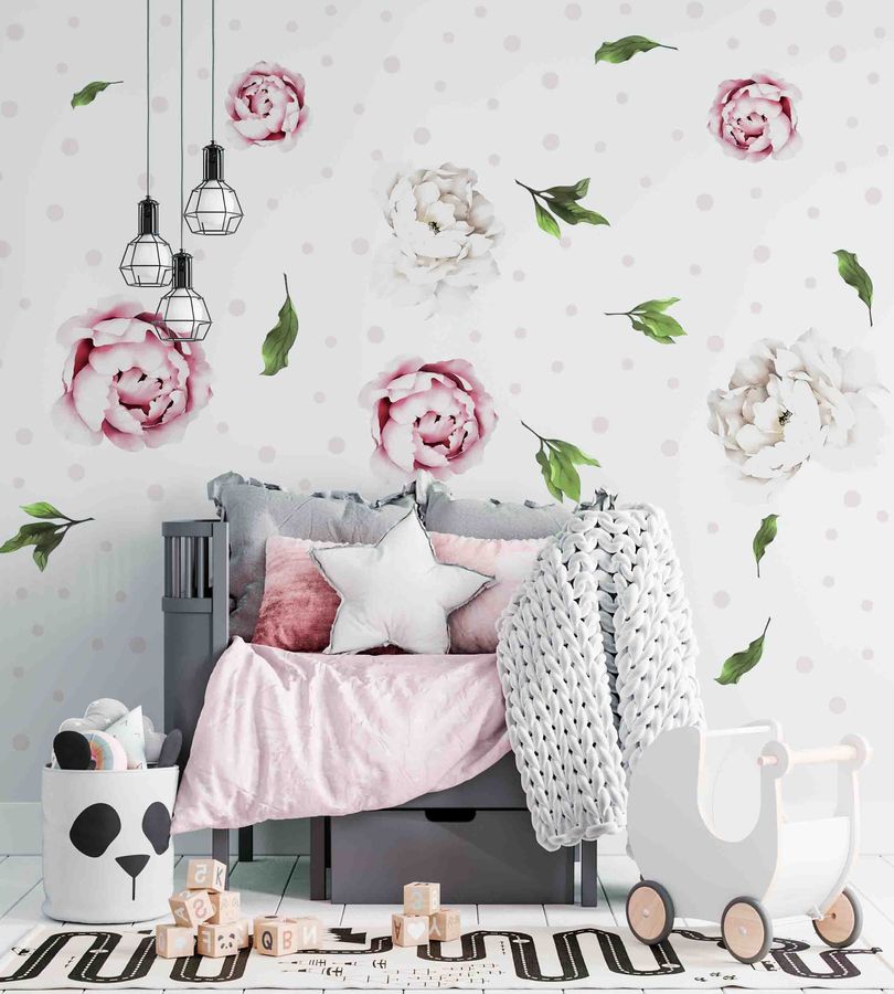 Peony Flower Wall Decals For Girl Rooms Nursery