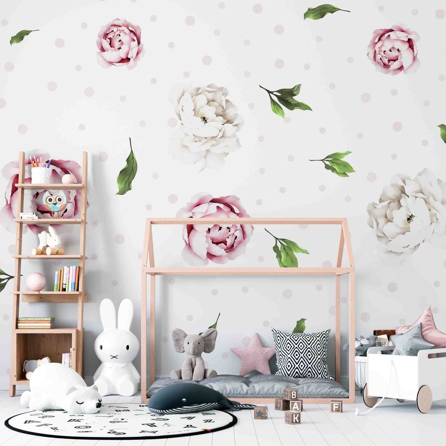 Peony Flower Wall Decals For Girl Rooms Nursery