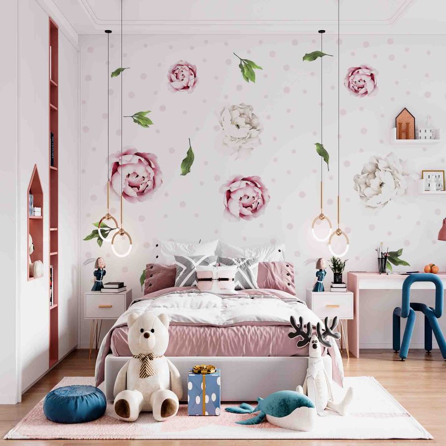 Peony Flower Wall Decals For Girl Rooms Nursery