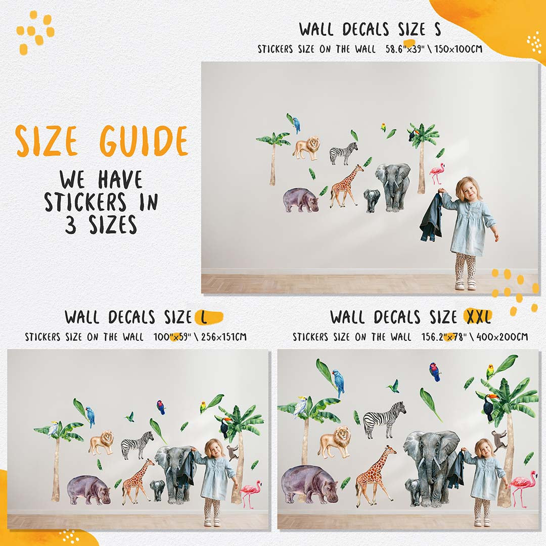 Safari Animal Wall Decal Peel and Stick - Jungle Themed Nursery Stickes for Kids