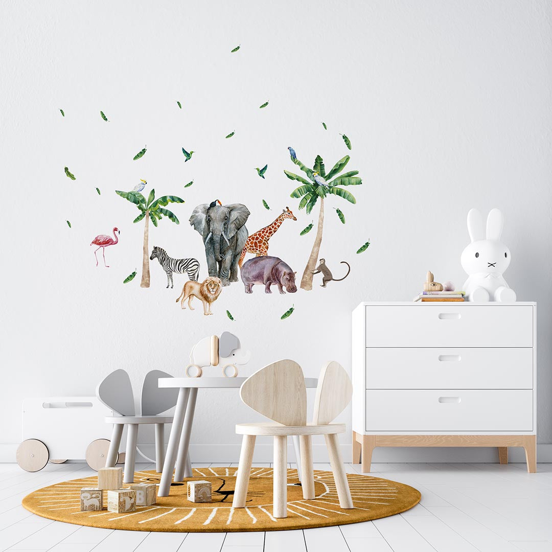 Safari Animal Wall Decal Peel and Stick - Jungle Themed Nursery Stickes for Kids