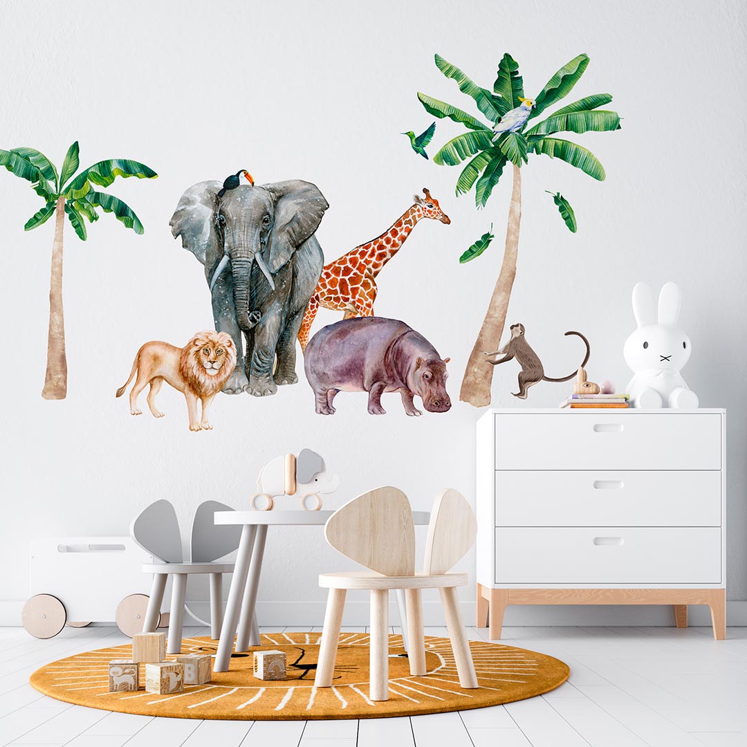 Safari Animal Wall Decal Peel and Stick - Jungle Themed Nursery Stickes for Kids