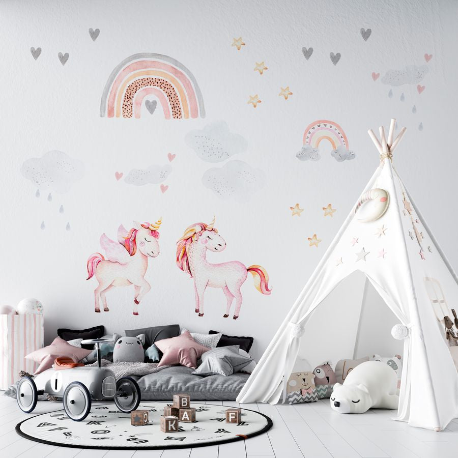 Rainbow Unicorn Wall Decals for Kids Bedroom Room Nursery