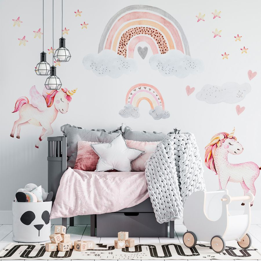 Rainbow Unicorn Wall Decals for Kids Bedroom Room Nursery