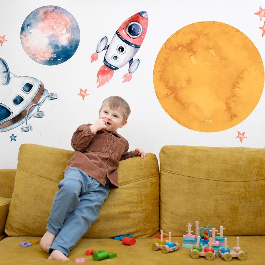 Space Kids Wall Decals Solar System Wall Stickers Peel and Stick