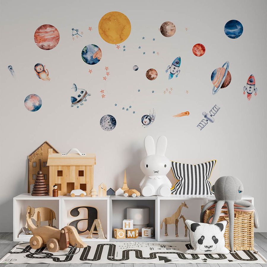 Space Kids Wall Decals Solar System Wall Stickers Peel and Stick