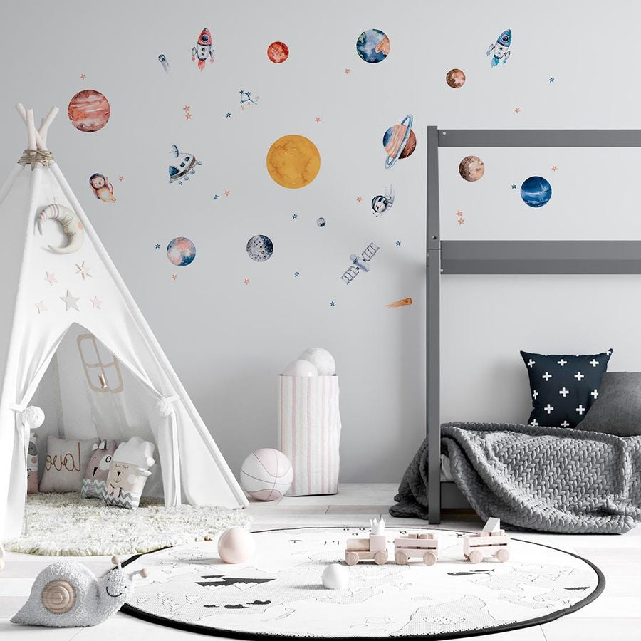 Space Kids Wall Decals Solar System Wall Stickers Peel and Stick