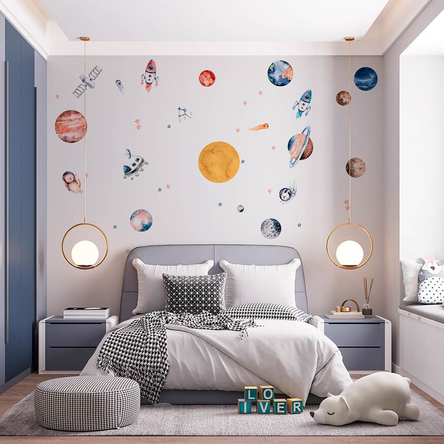 Space Kids Wall Decals Solar System Wall Stickers Peel and Stick