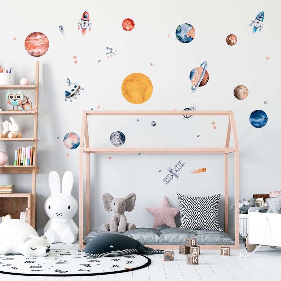 Space Kids Wall Decals Solar System Wall Stickers Peel and Stick