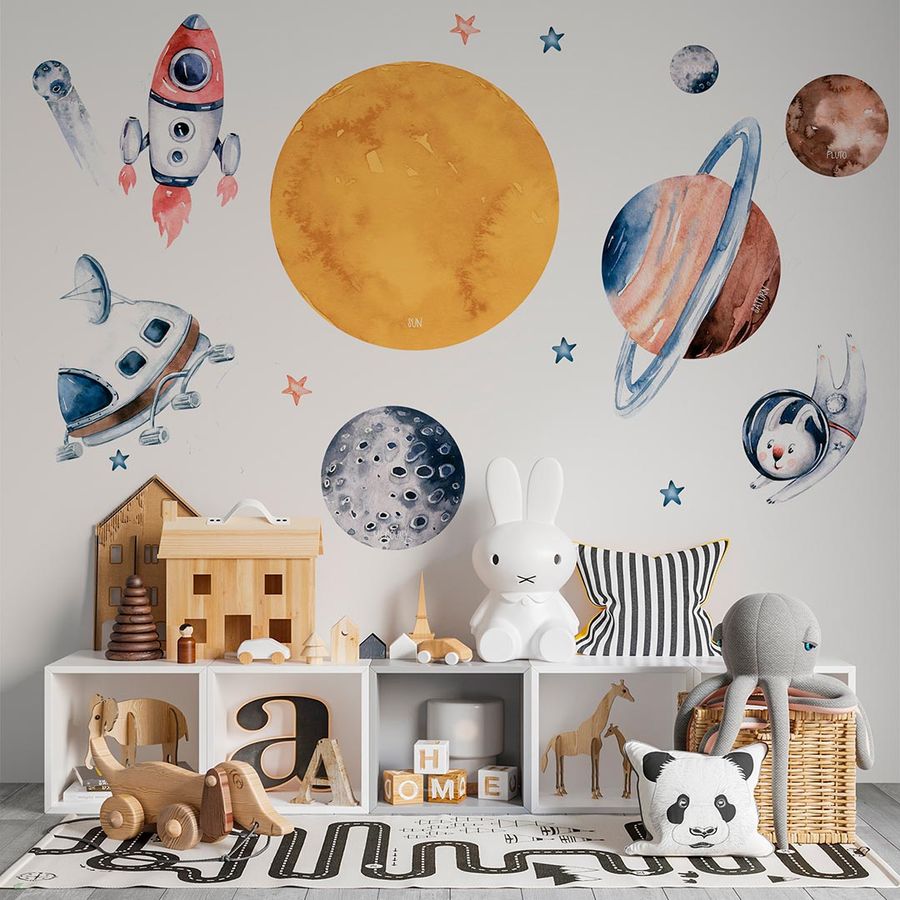 Space Kids Wall Decals Solar System Wall Stickers Peel and Stick