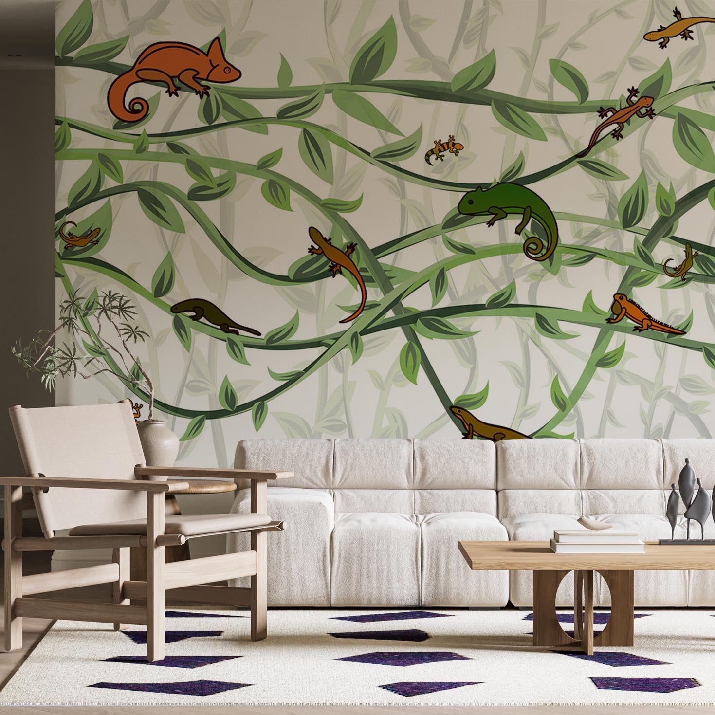 Chameleon and Lizard Tropical Forest Wallpaper Animals Wall Mural