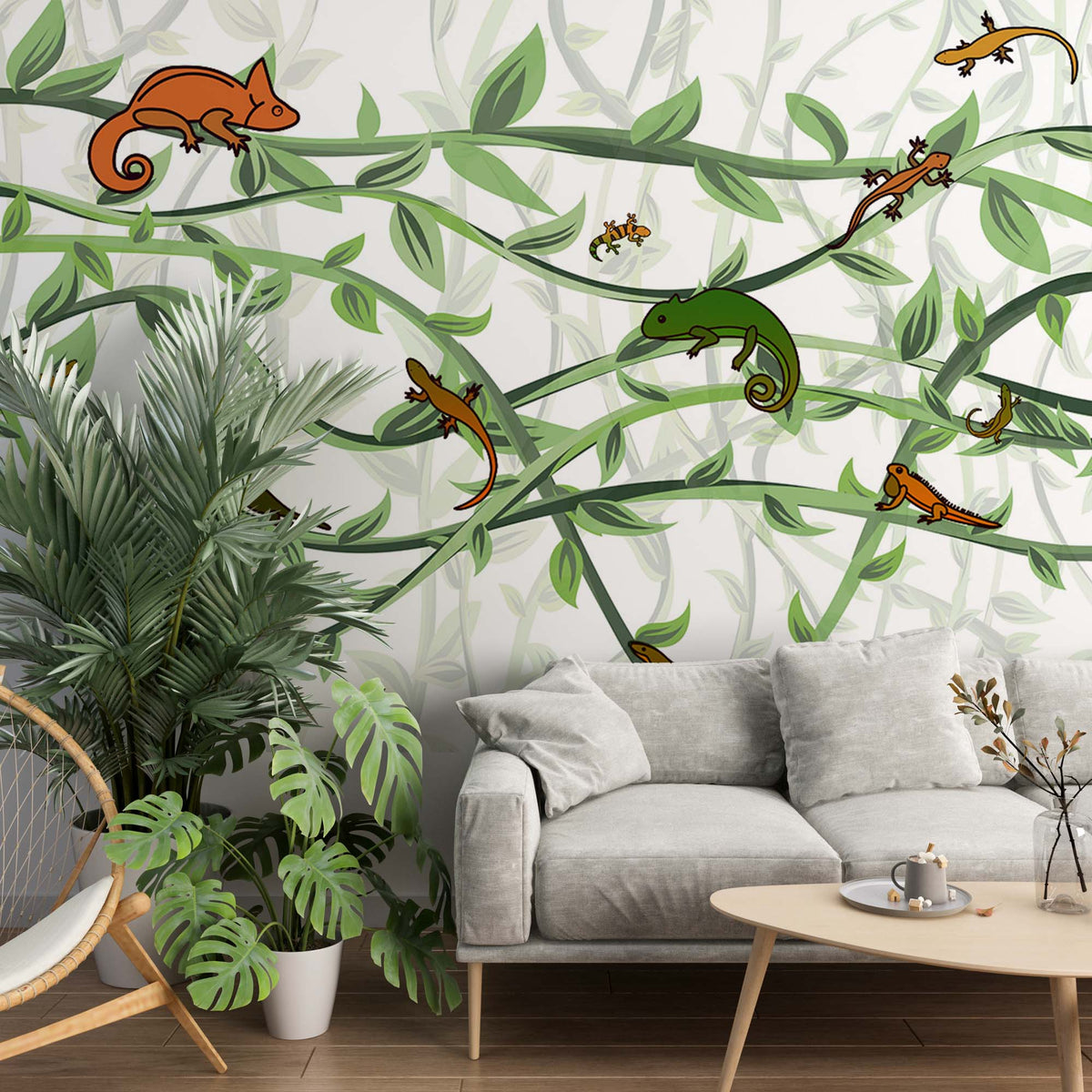 Chameleon and Lizard Tropical Forest Wallpaper Animals Wall Mural