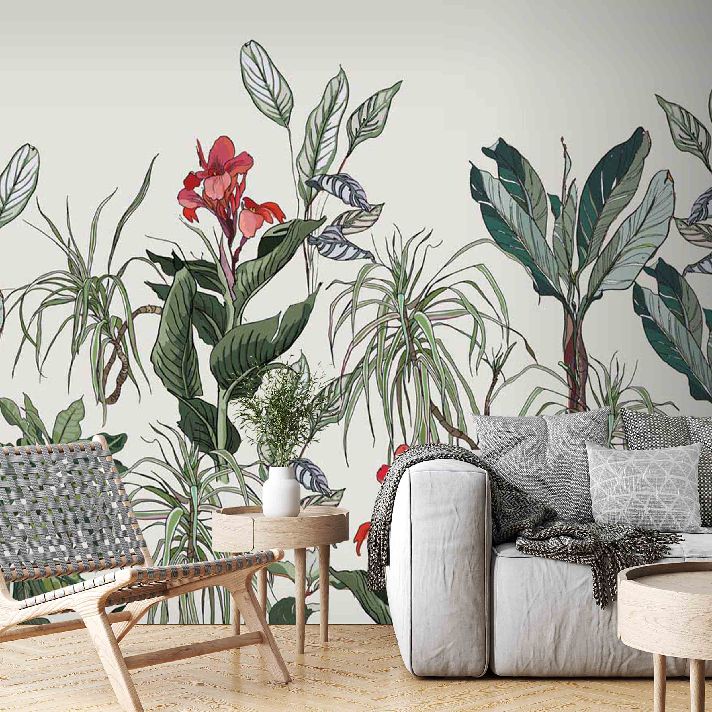 Botanical Wallpaper Exotic Plant Motifs Tropical Flowers Wall Mural