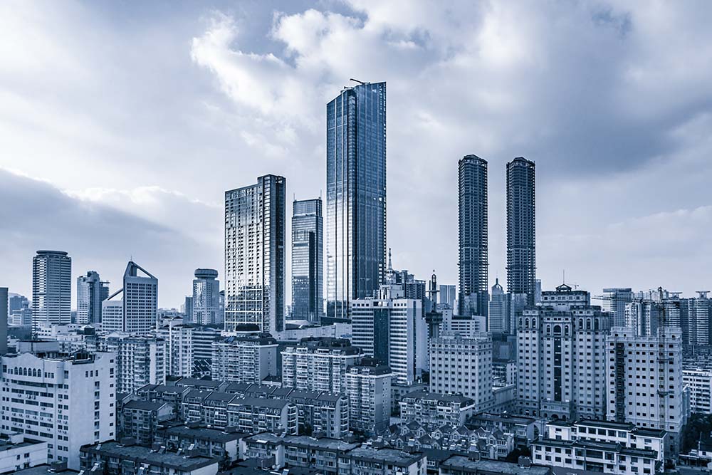 Modern Cityscape Skyline Wall Mural - Urban High-Rise Buildings and Skyscrapers