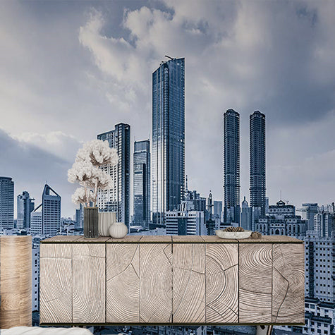 Modern Cityscape Skyline Wall Mural - Urban High-Rise Buildings and Skyscrapers