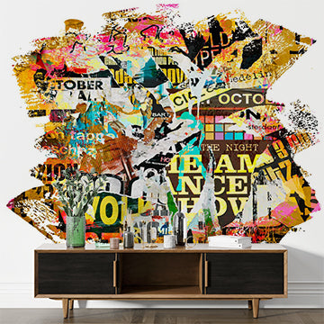 Colorful Urban Collage of Torn Posters and Graffiti Wall Murals