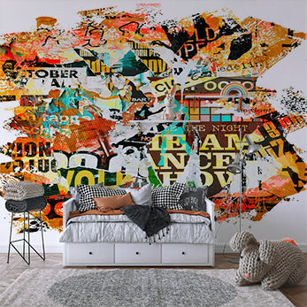 Colorful Urban Collage of Torn Posters and Graffiti Wall Murals