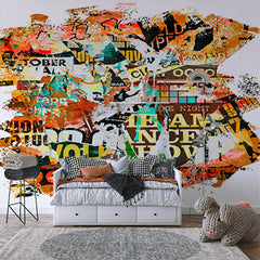 Custom Colorful Urban Collage of Torn Posters and Graffiti Wall Murals