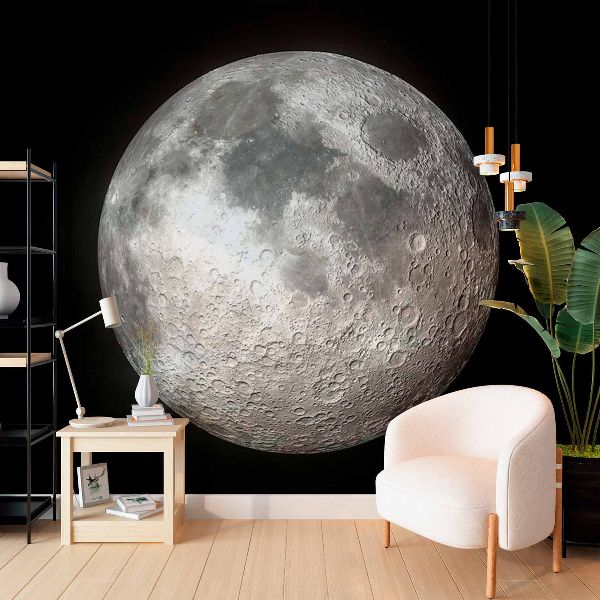 Realistic Full Moon Wall Mural Wallpaper - High Definition Lunar Surface