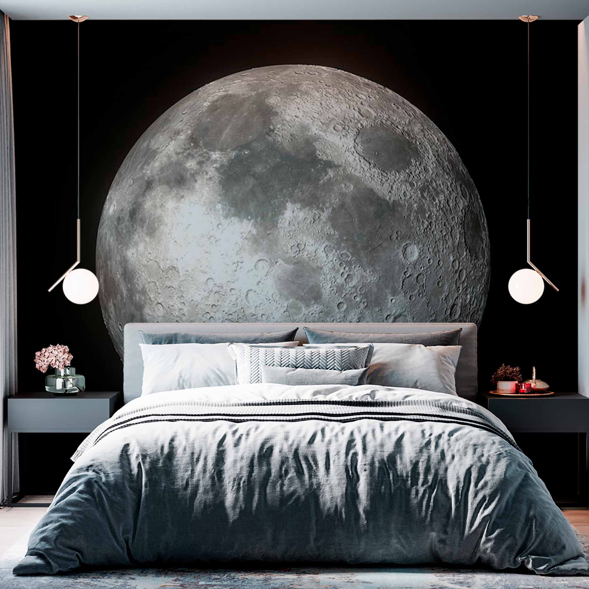 Realistic Full Moon Wall Mural Wallpaper - High Definition Lunar Surface