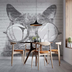 Custom Black and White Cat in Sunglasses Wall Mural Modern Animals Wallpaper