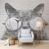 Black and White Cat in Sunglasses Wall Mural Modern Animals Wallpaper