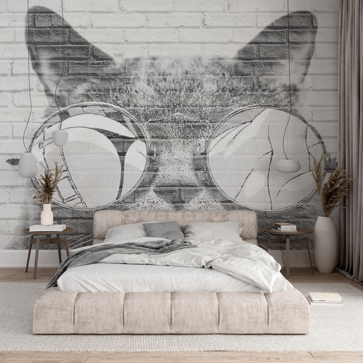 Custom Black and White Cat in Sunglasses Wall Mural Modern Animals Wallpaper