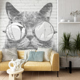 Black and White Cat in Sunglasses Wall Mural Modern Animals Wallpaper