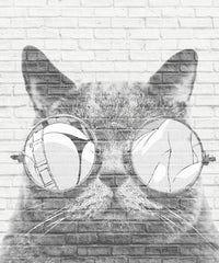 Custom Black and White Cat in Sunglasses Wall Mural Modern Animals Wallpaper