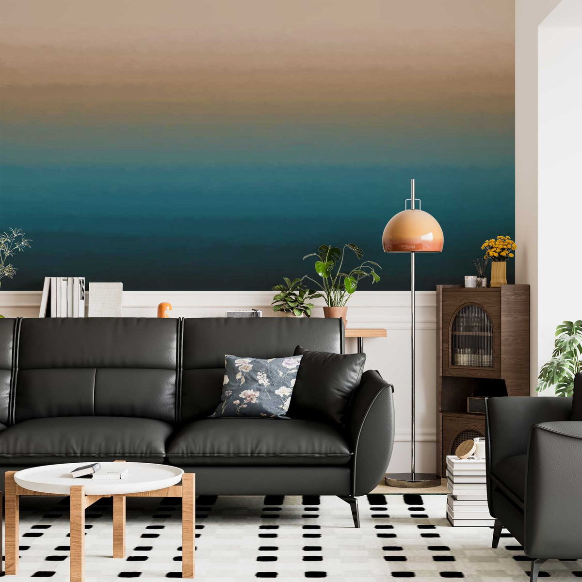 Custom Abstract Wall Mural Teal Blue Beige Gradient Wallpaper