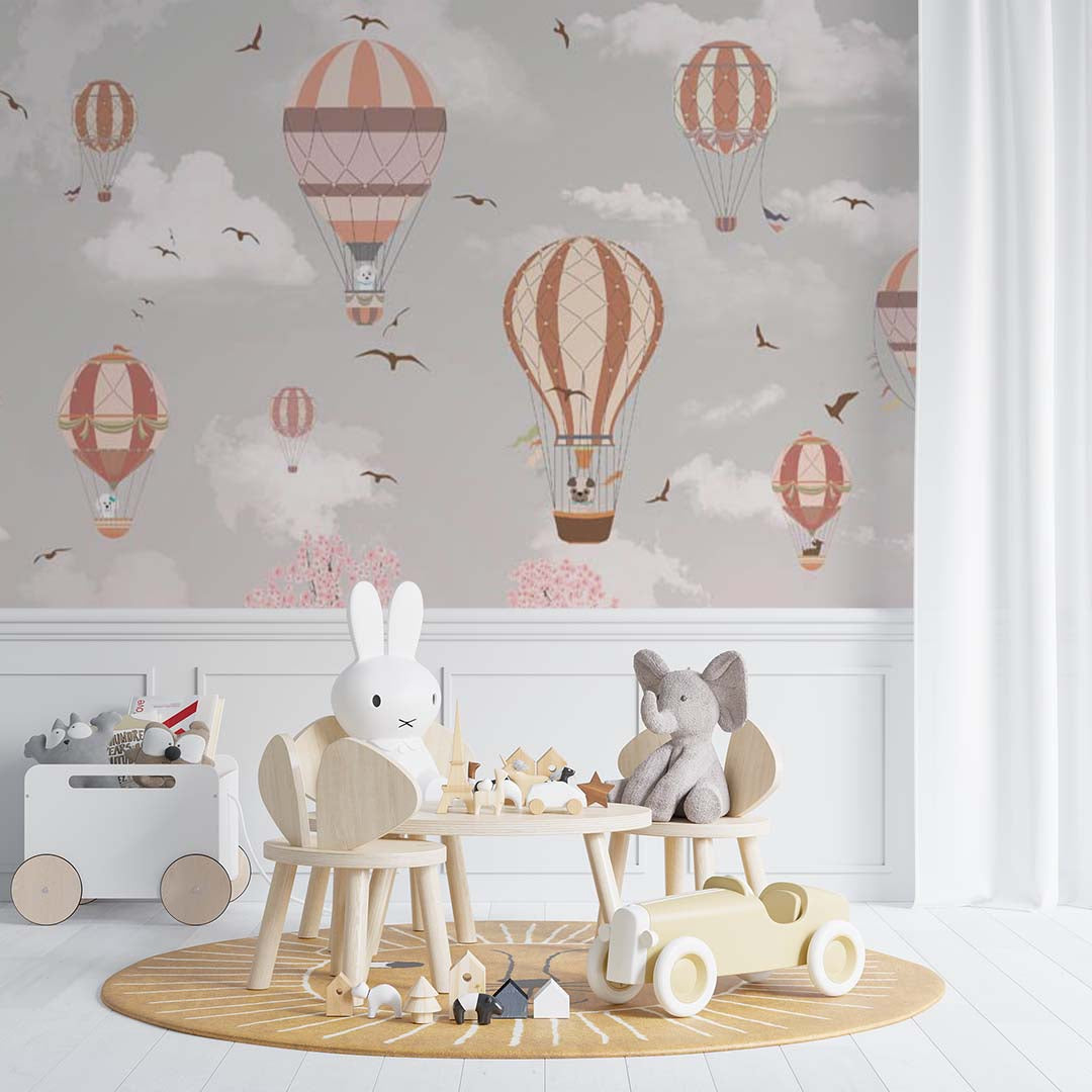 Kids Wall Murals Whimsical Air Balloon Playful Designs Animals Sakura Blossom