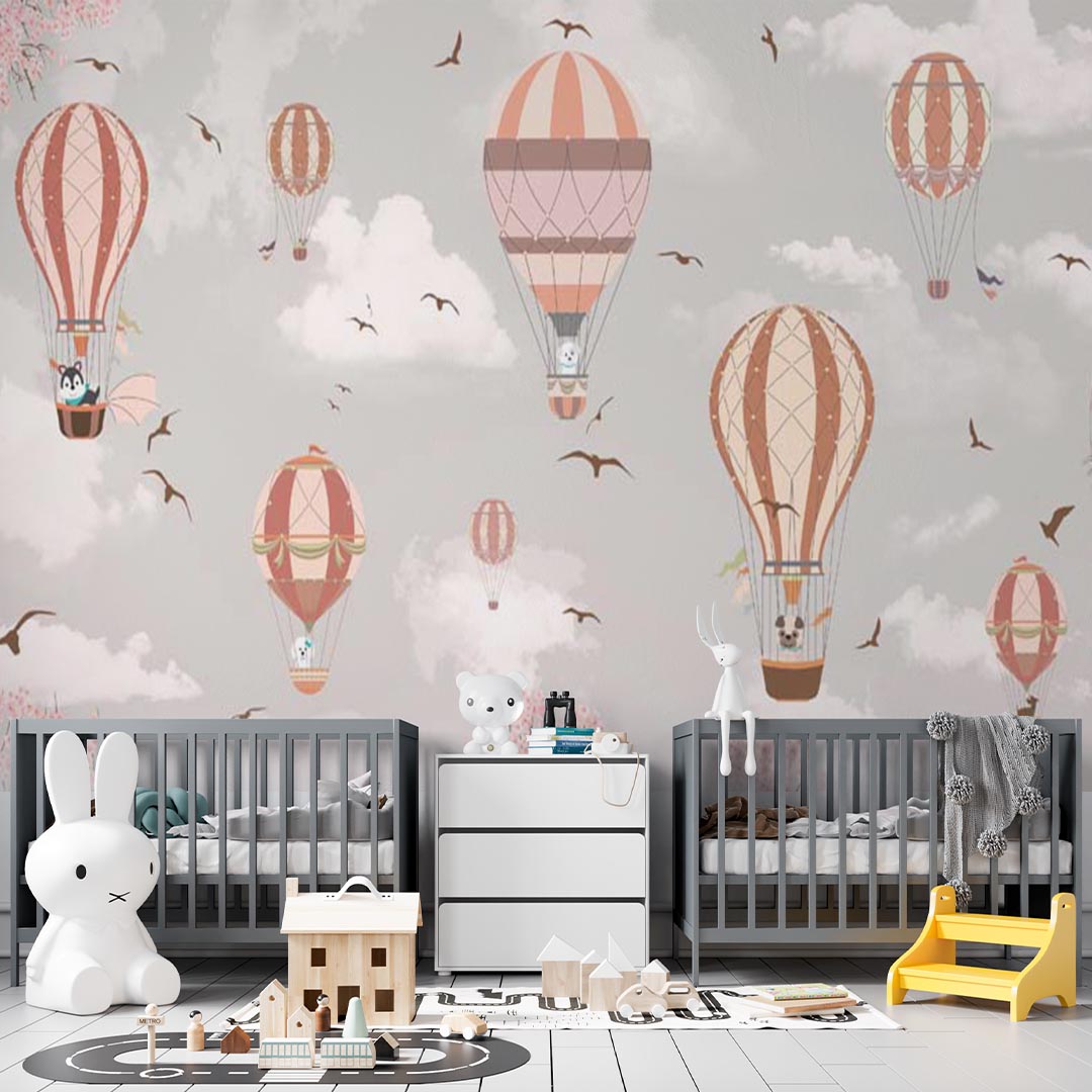 Kids Wall Murals Whimsical Air Balloon Playful Designs Animals Sakura Blossom